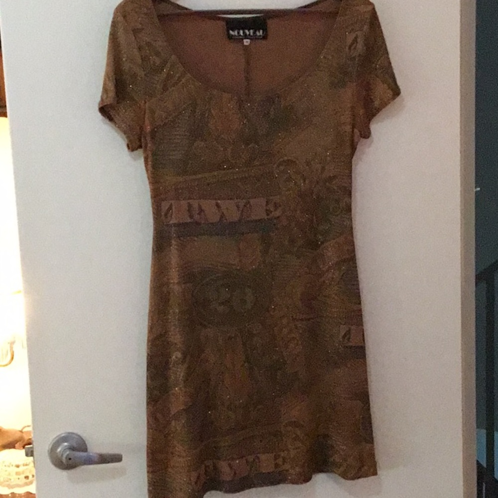 Vintage Above Knee Sparkly Party Dress Money Motif